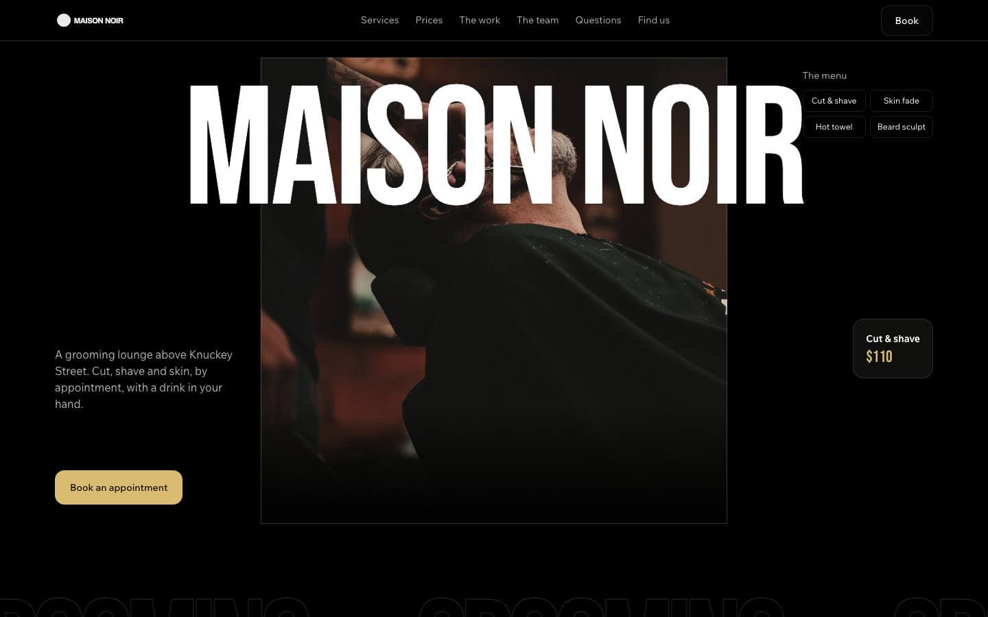 Maison Noir — a grooming lounge website generated by SitesGen