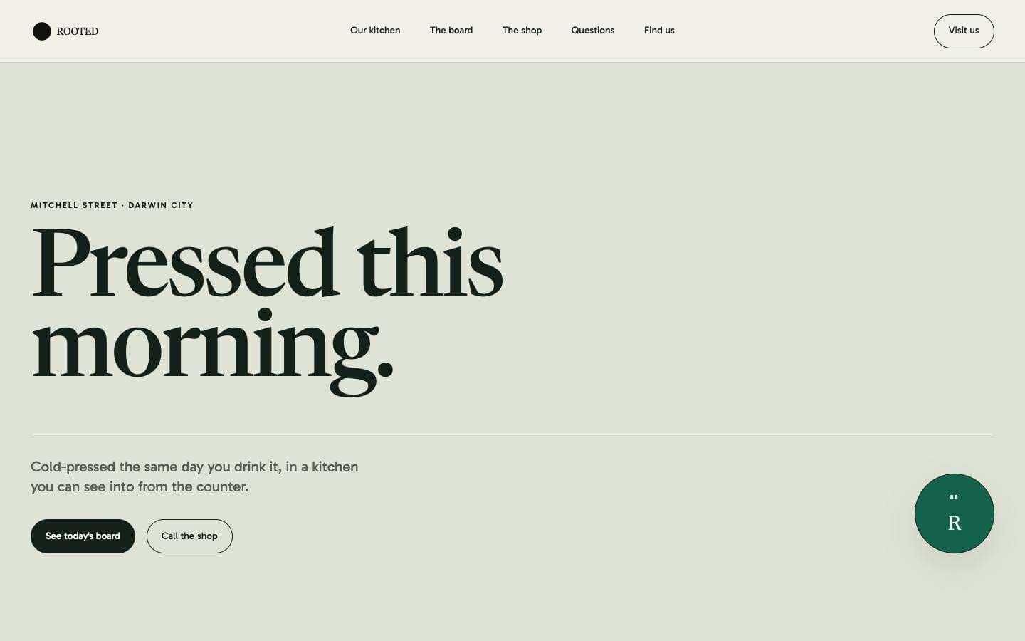 Rooted — a juice bar website generated by SitesGen