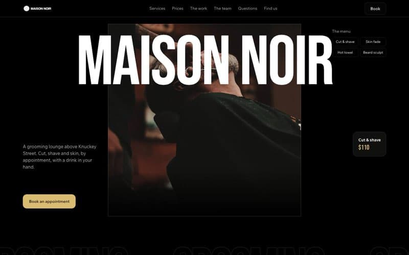 Maison Noir, a grooming lounge website the AI built