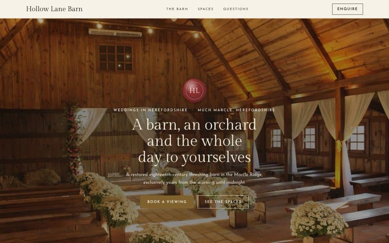Hollow Lane Barn, a wedding venue website the AI built