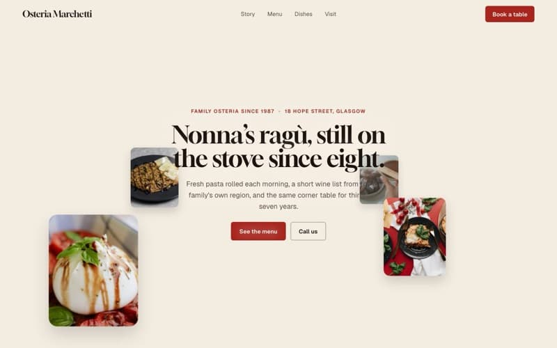 Osteria Marchetti, a italian restaurant website the AI built